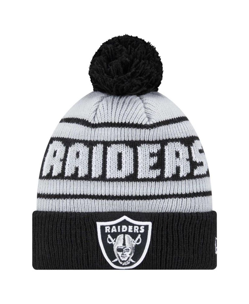 Big Boys and Girls Black Las Vegas Raiders Main Cuffed Knit Hat with Pom