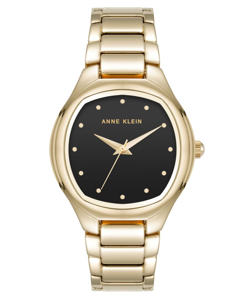 Women's Quartz Everyday Cushion Black and Gold-Tone Alloy Metal Bracelet Watch, 32mm