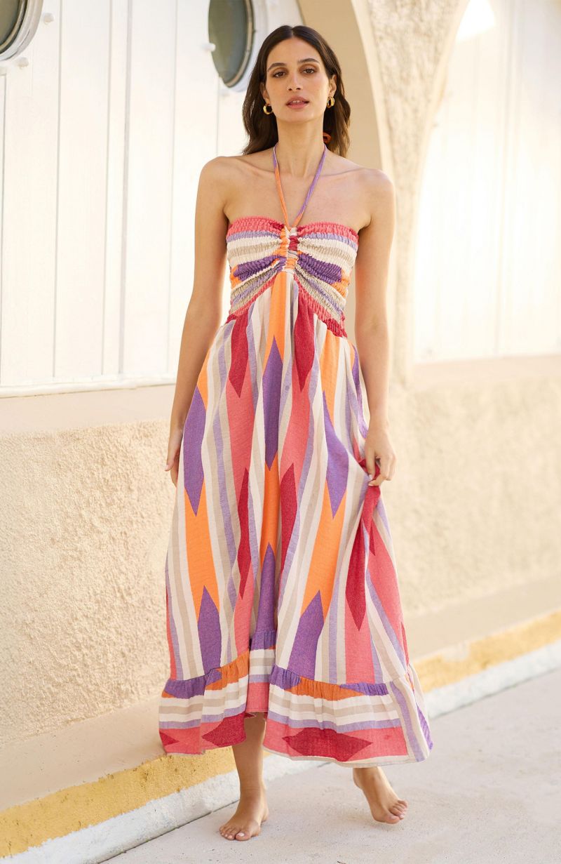 Women's Block Print Cotton Maxi Dress