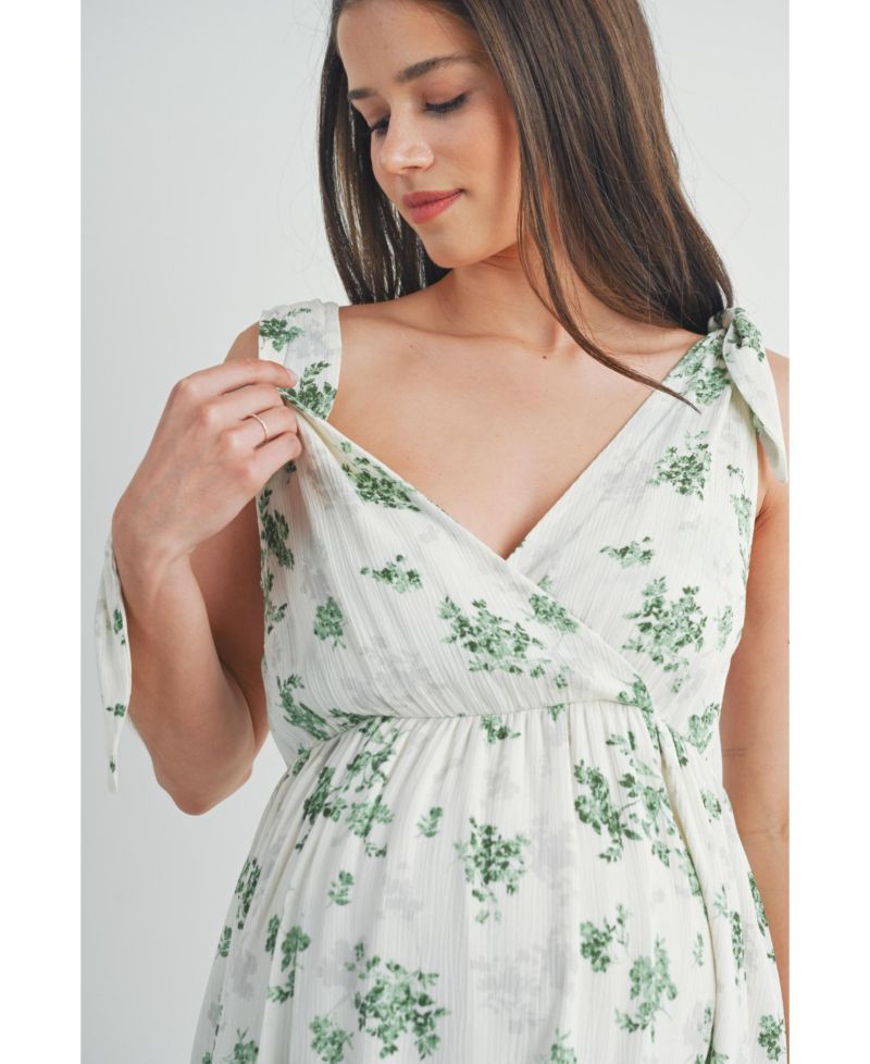 Women's Nursing Floral Empire Waist Sleeveless Dress with Pockets