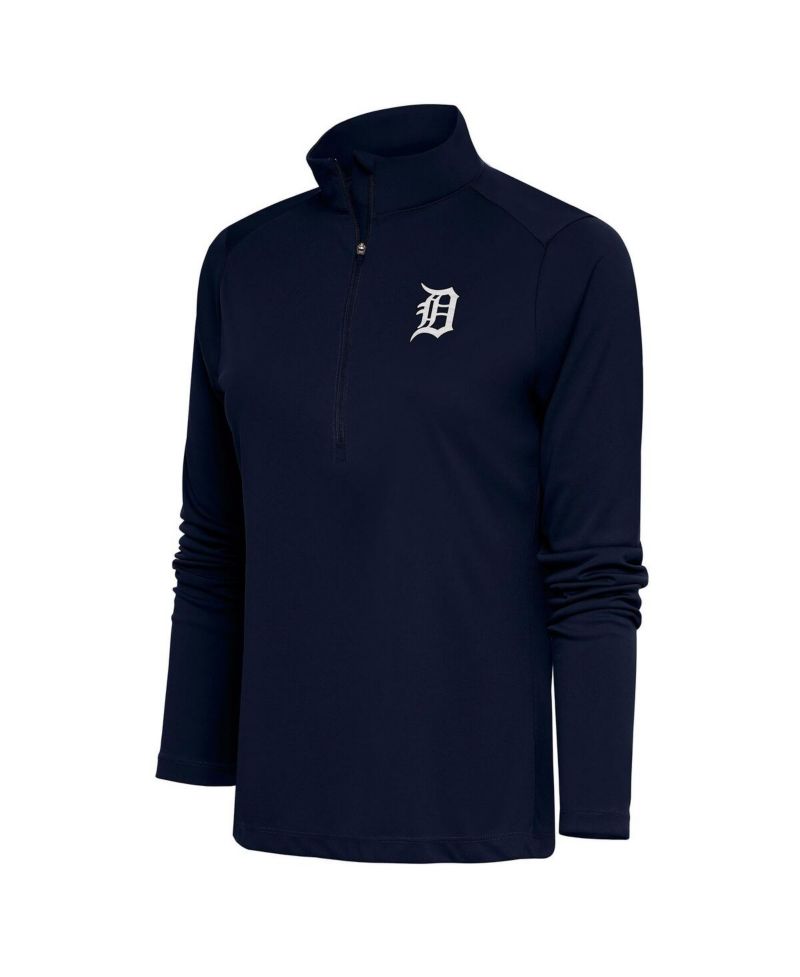 Women's Navy Detroit Tigers Brushed Metallic Tribute Half-Zip Pullover Top
