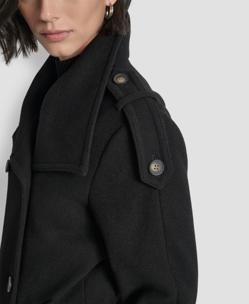 Women's Double-Breasted Funnel Neck Military Coat