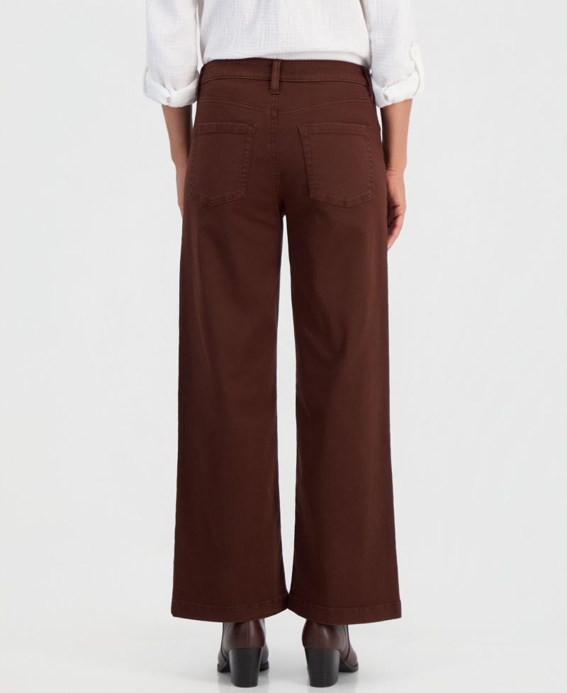 Petite High-Waist Wide-Leg Cotton-Blend Pants