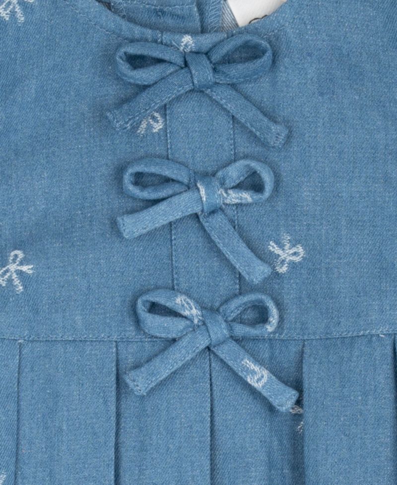 Baby Girls' Printed Bow Denim Dress with Diaper, 2-Piece Set