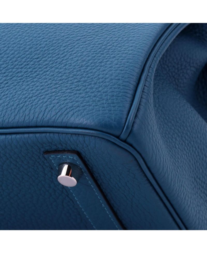 Pre-Owned Hermes Birkin 30 Handbag Blue Togo with Palladium Hardware