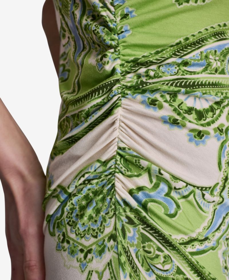 Women's Paisley-Print Cap-Sleeve Crewneck Midi Dress