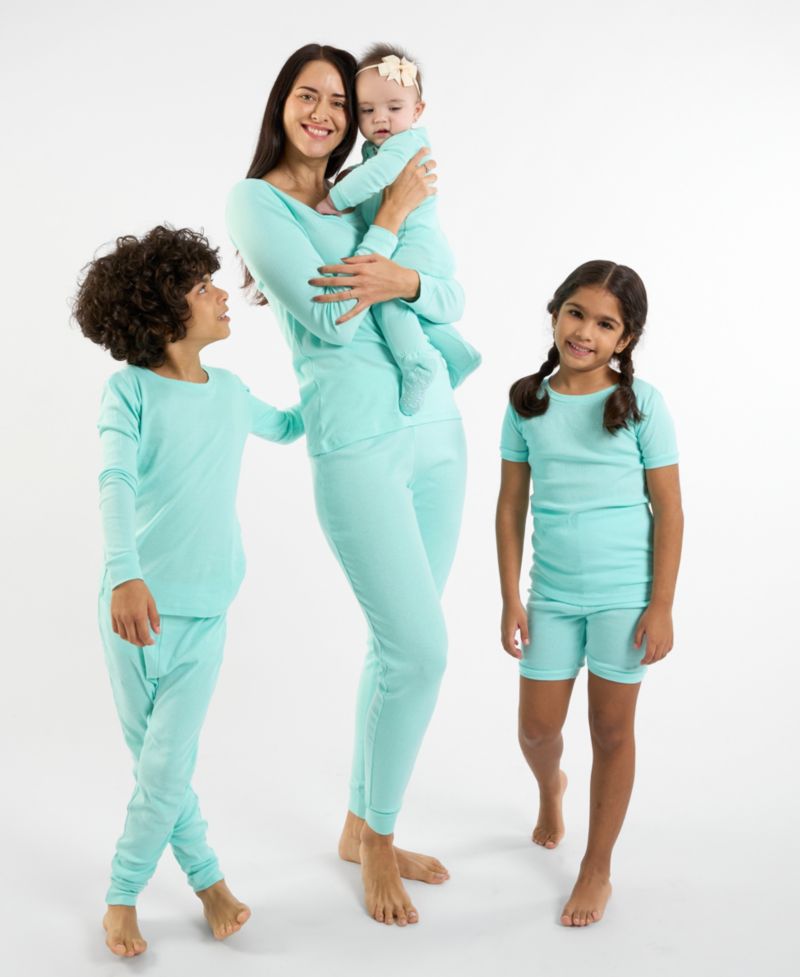 Womens Matching Family Two Piece Cotton Short Sleeve Shirt and Shorts Solid Color Pajamas
