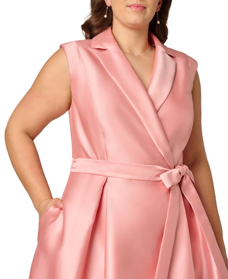 Plus Size Lapel Mikado Knee-Length Dress