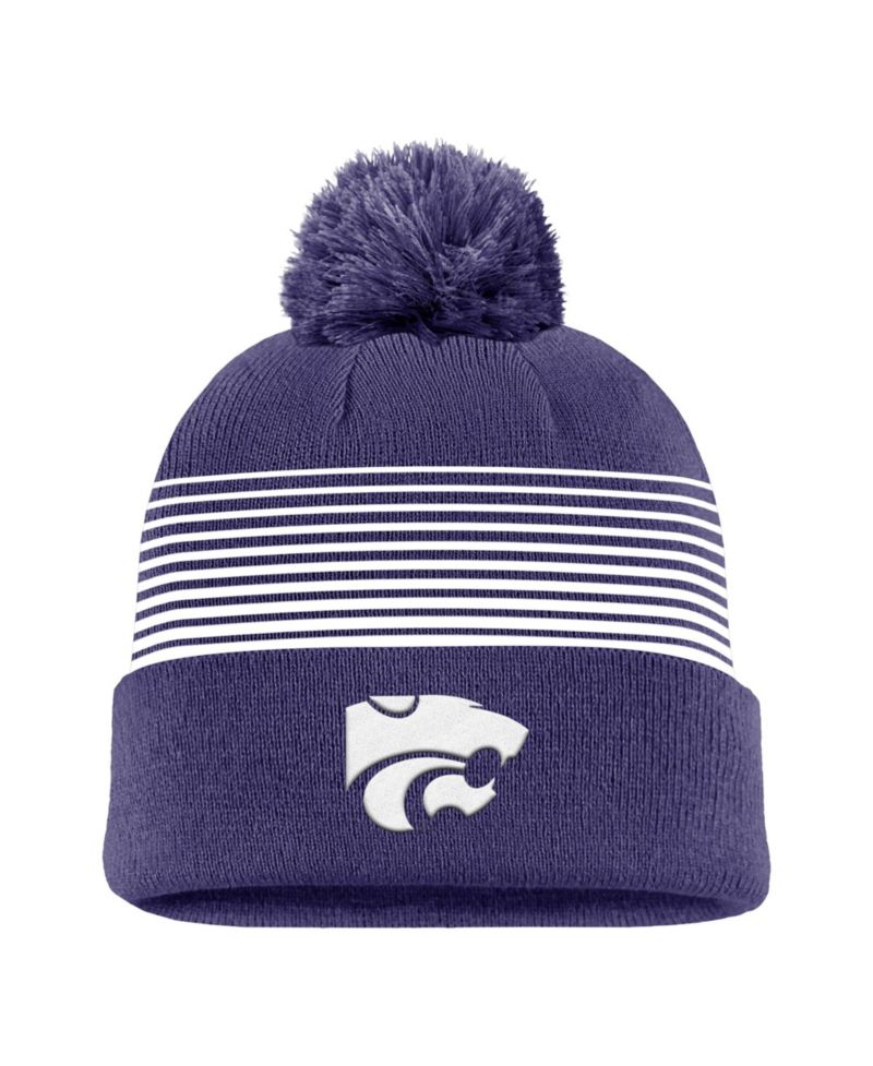 Men's Purple Kansas State Wildcats 2026 On-Field Peak Cuffed Knit Hat with Pom