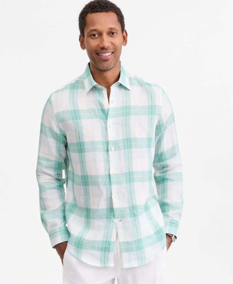 Men's Plaid Linen Button-Up Shirt