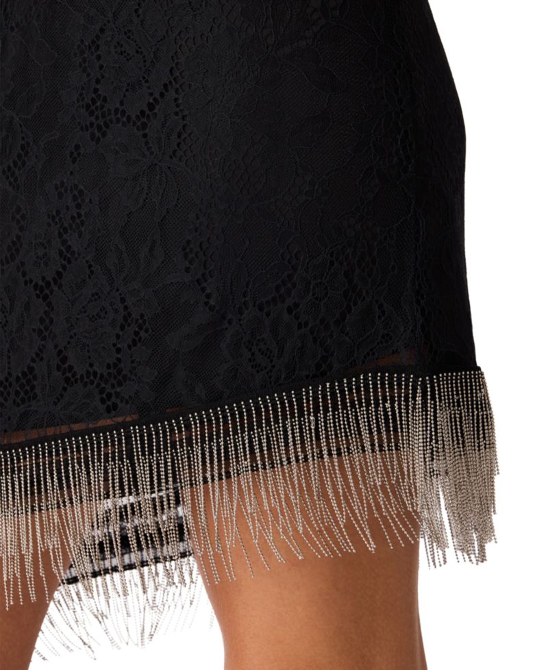 Women's Jessika Lace Rhinestone-Fringe Mini Dress