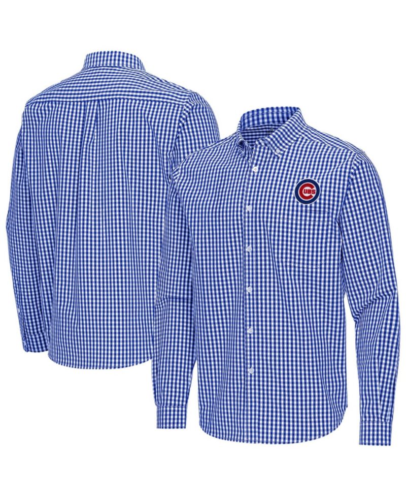 Men's Royal Chicago Cubs Ellis Woven Tri-Blend Button-Down Shirt