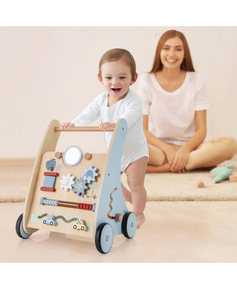 Wooden Baby Walker Push & Pull Walker with Multi-Activity Center