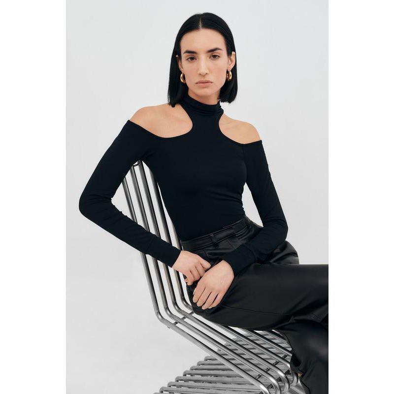 Women's Teagan Sleek Mock-Neck Jersey Top with Shoulder Cutouts