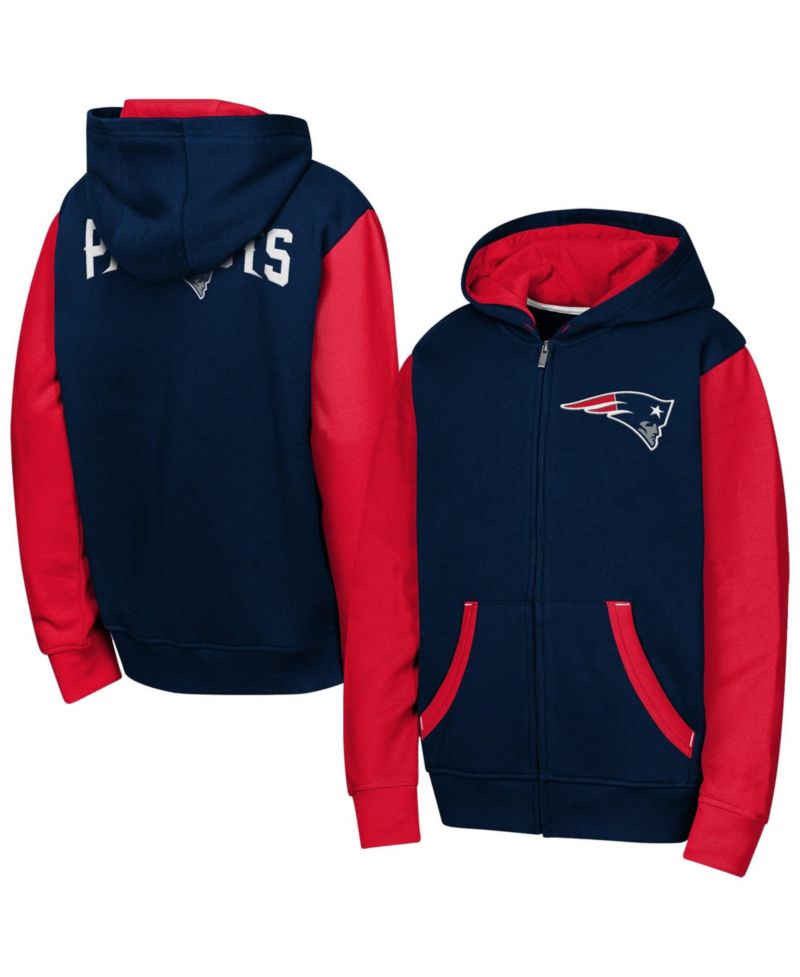 Big Boys and Girls Navy New England Patriots Stadium Colorblock Full-Zip Hoodie