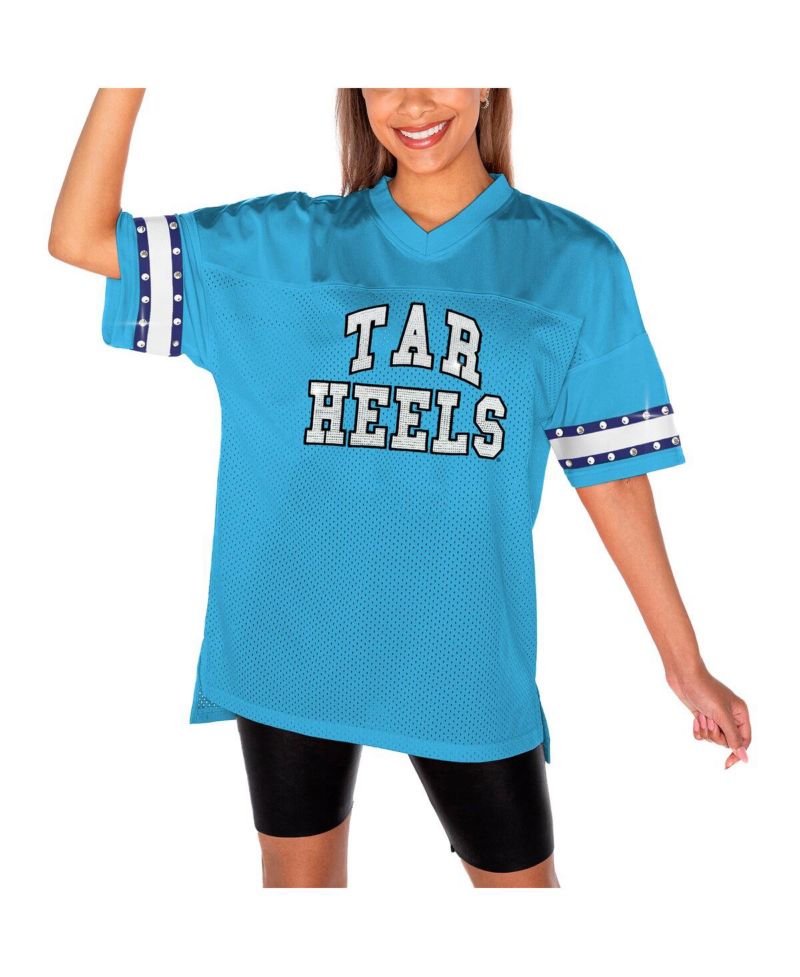 Women's Light Blue North Carolina Tar Heels Until Kickoff Rhinestone Fashion T-Shirt