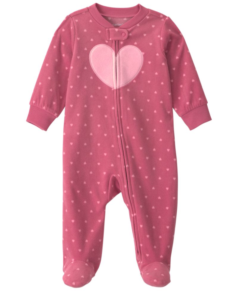 Baby Girls' Heart Fleece 2-Way Zip Sleep & Play