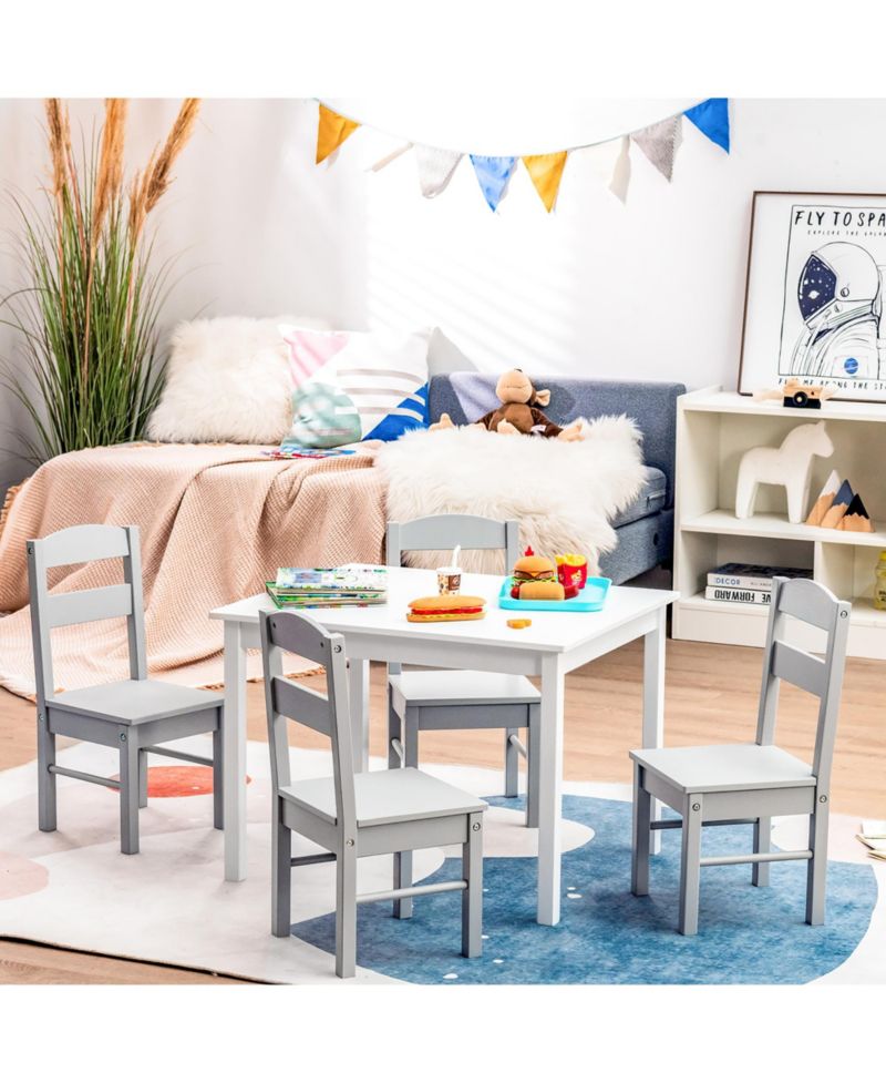 Boys 5 Piece Table & Chair Set Wooden Children Activity