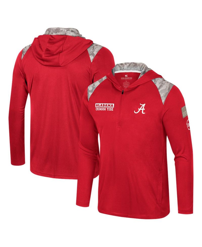 Men's Crimson Alabama Crimson Tide OHT Military Appreciation Quarter-Zip Hoodie Jacket