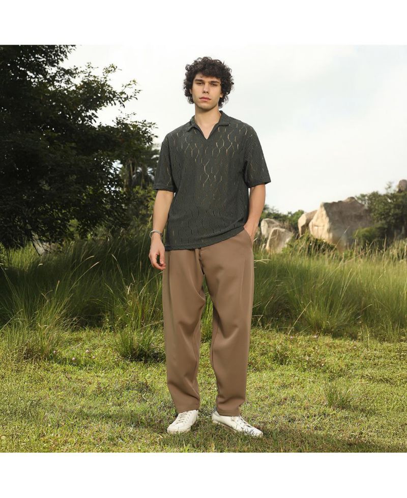 Men's Juniper Green Honeycomb-Knit Polo T-Shirt