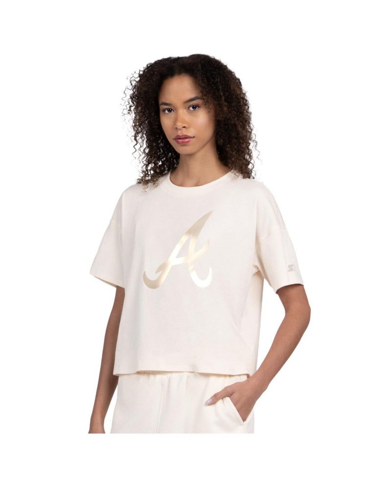 Women's Cream Atlanta Braves Pastels Boxy Cropped T-Shirt