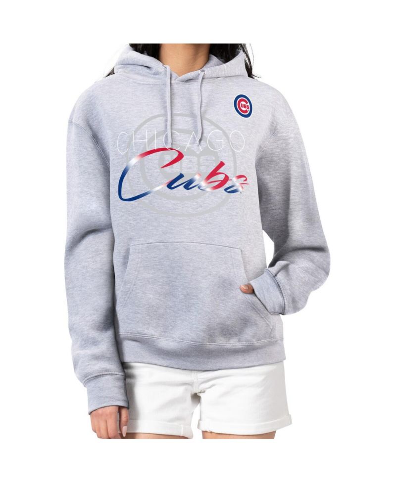 Women's Heather Gray Chicago Cubs Shadow Logo Graphic Pullover Hoodie