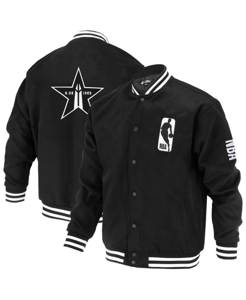Men's and Women's Black NBA Logoman Shadow Collection Full-Snap Varsity Jacket