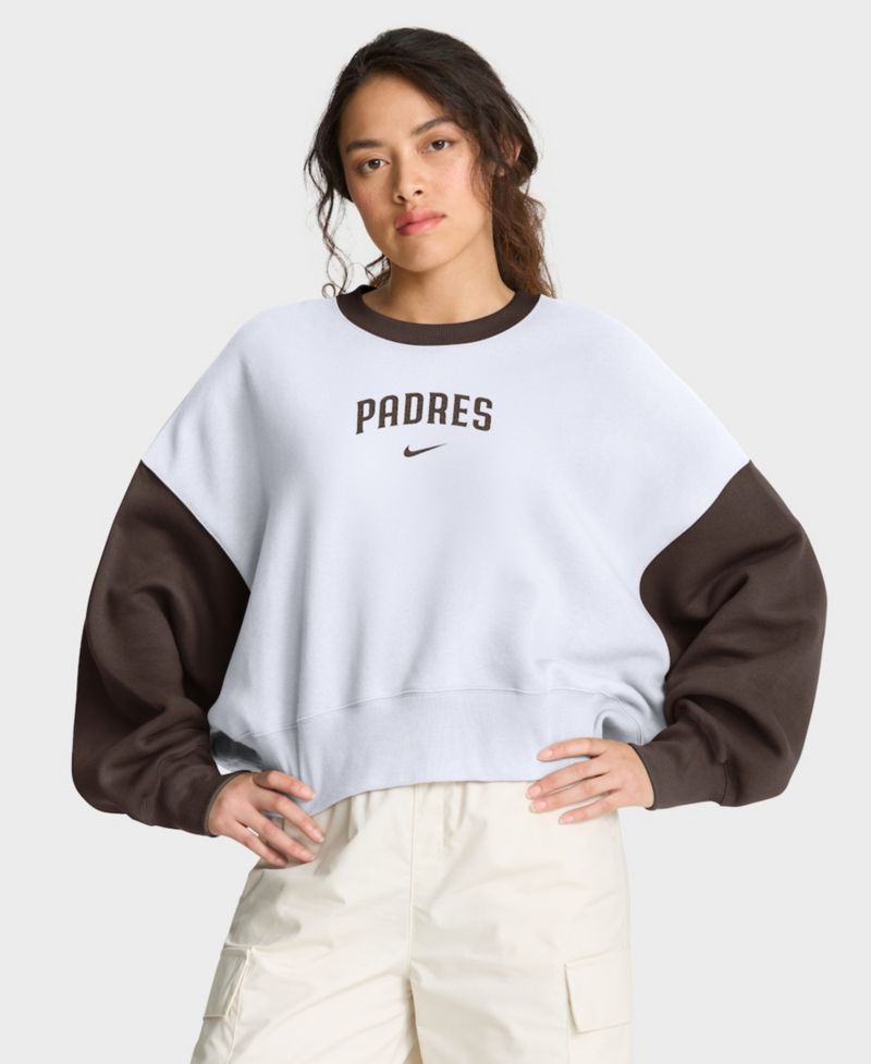 Women's White/Brown San Diego Padres Oversized High Hip Fleece Sweatshirt