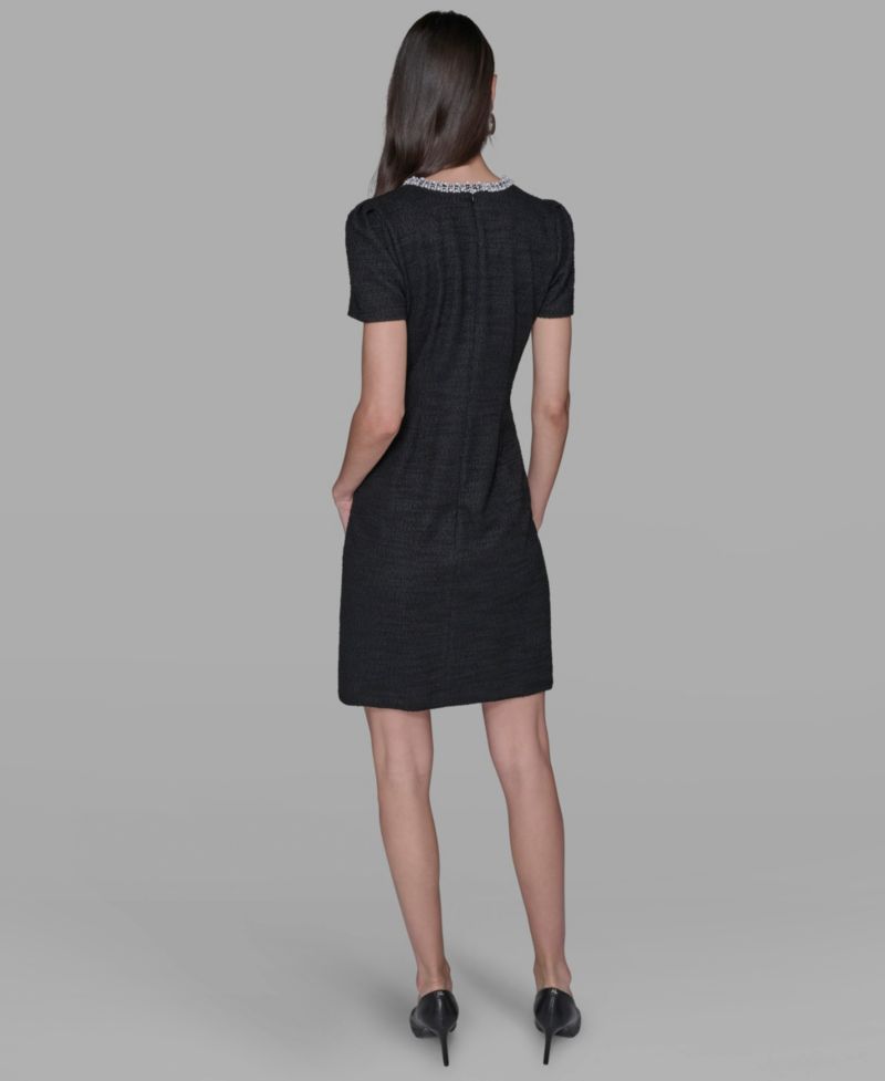 Women's Tweed Crew Neck Shift Dress