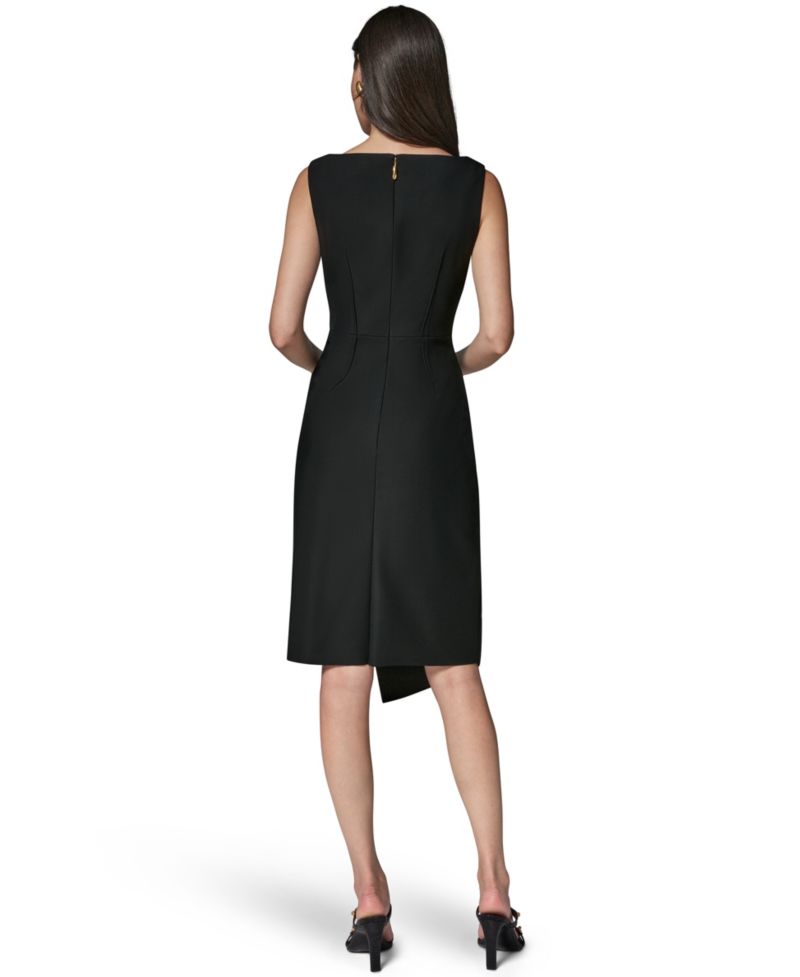 Women's Sleeveless Draped Sheath Dress with Side Ruffle