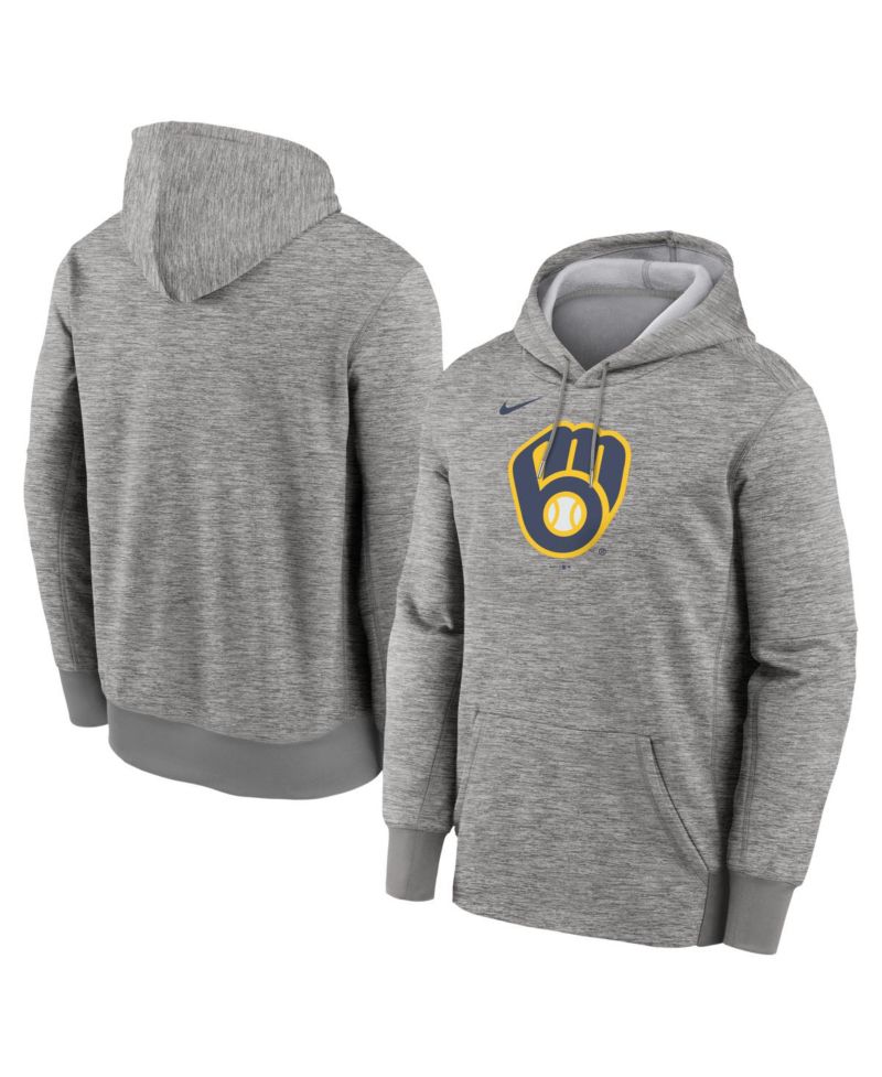 Men's Heather Gray Milwaukee Brewers Primary Logo Therma Hoodie
