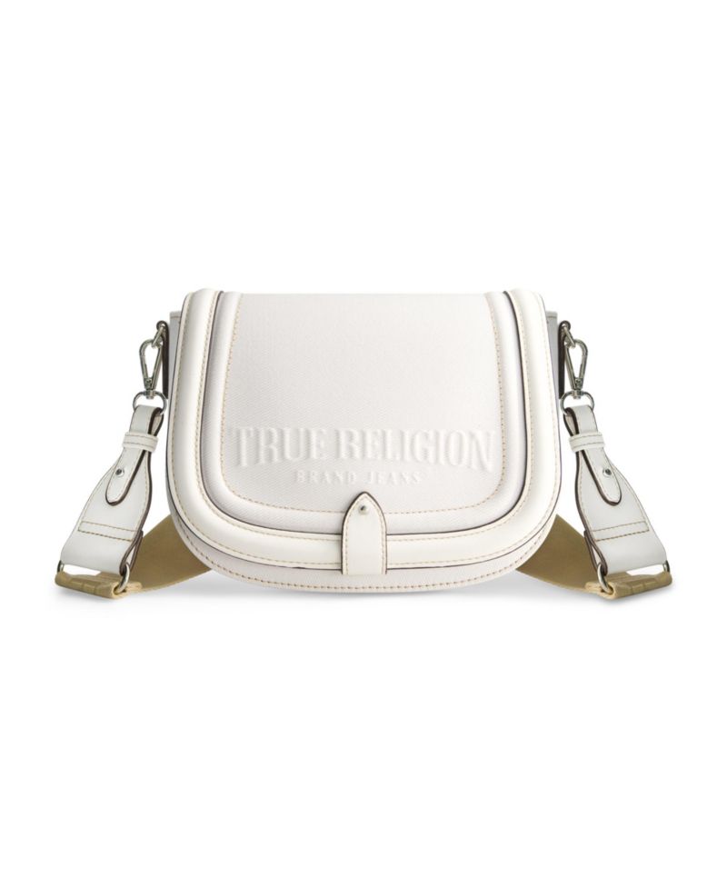 Distressed Logo Denim Saddle Bag