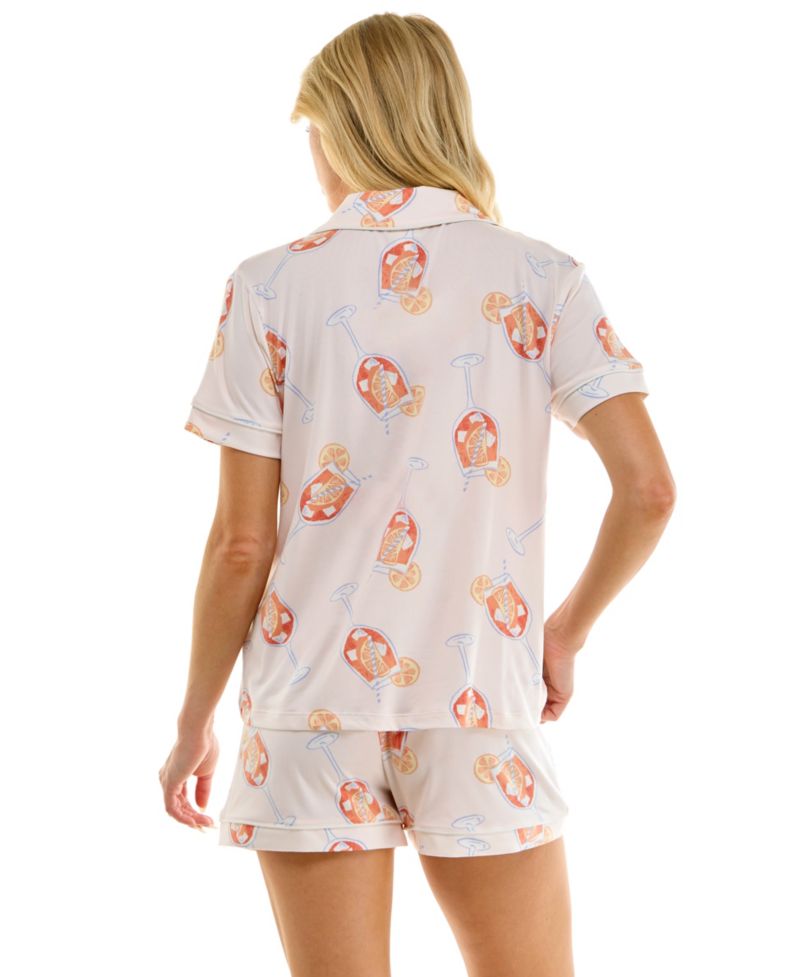 Women's Short-Sleeve Notch Collar Top and Shorts, 2-Piece Set