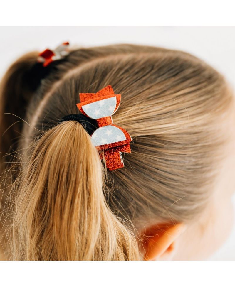Little and Big Girls Glitter Flag Bow Clip Set
