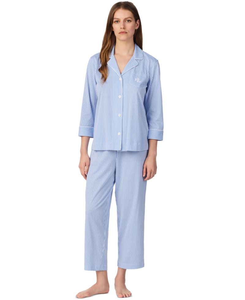 3/4 Sleeve Classic Notch Collar Capri Pajama Set