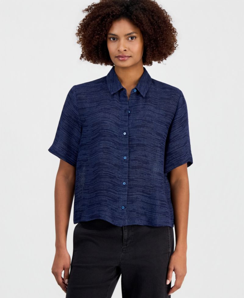 Eileen Fisher Women's Short-Sleeve Gauzy Jacquard Shirt