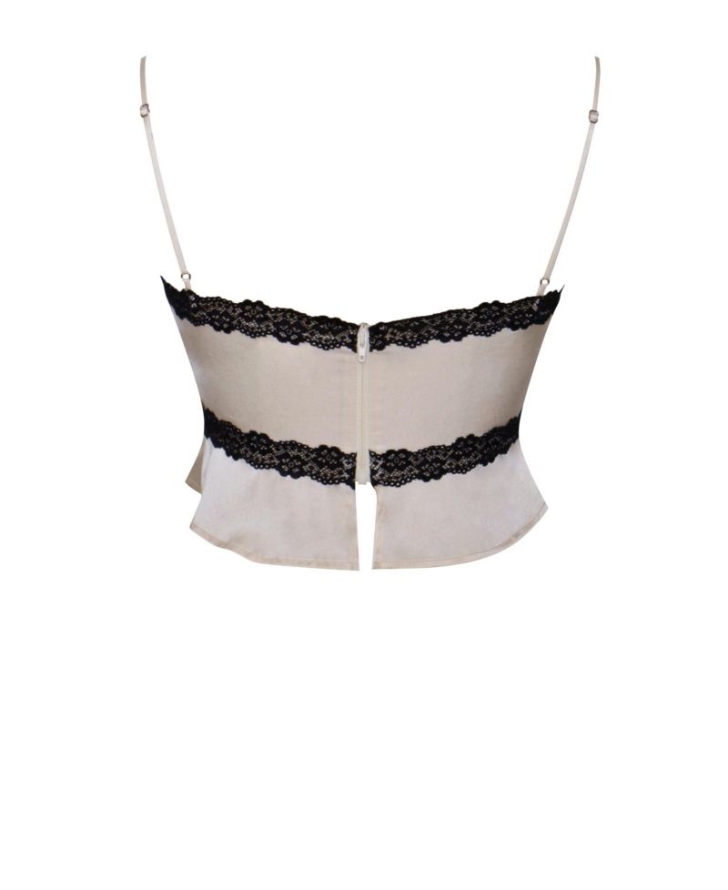 Women's Yareli Beige Lace Trim Satin Strappy Top