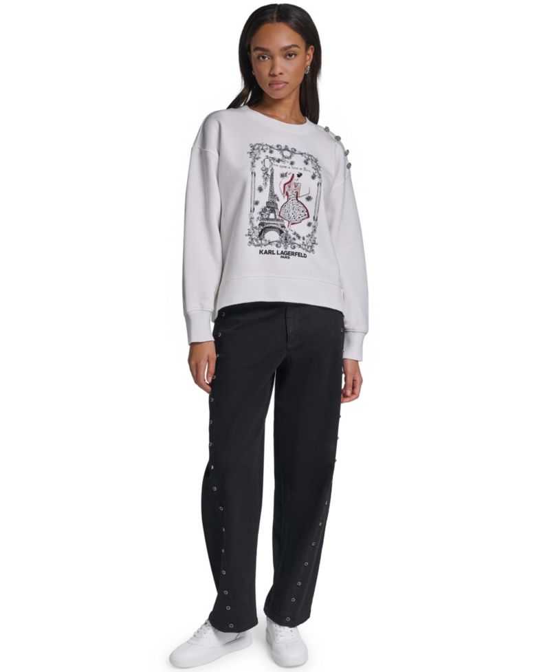Women's Paris Scene Graphic Crewneck Long-Sleeve Sweatshirt
