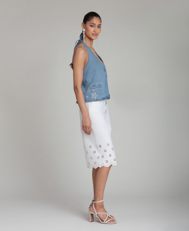 Women's Mid-Rise Floral Cutout Detail Shorts