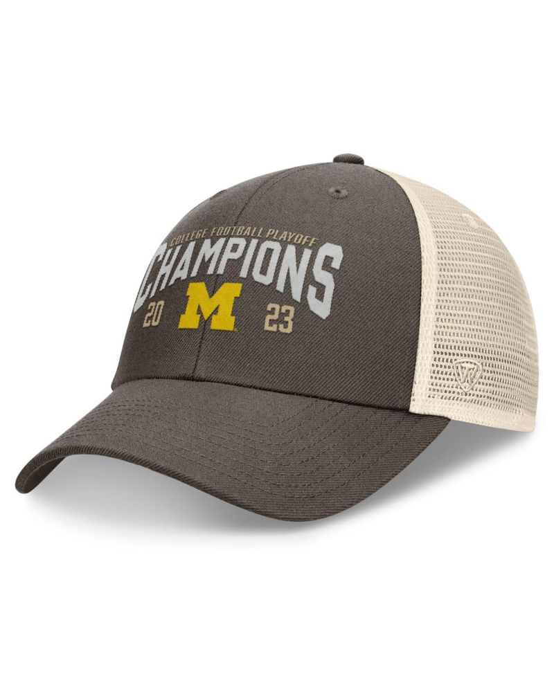 Men's Heather Gray Michigan Wolverines College Football Playoff 2023 National Champions Unstructured Trucker Adjustable Hat