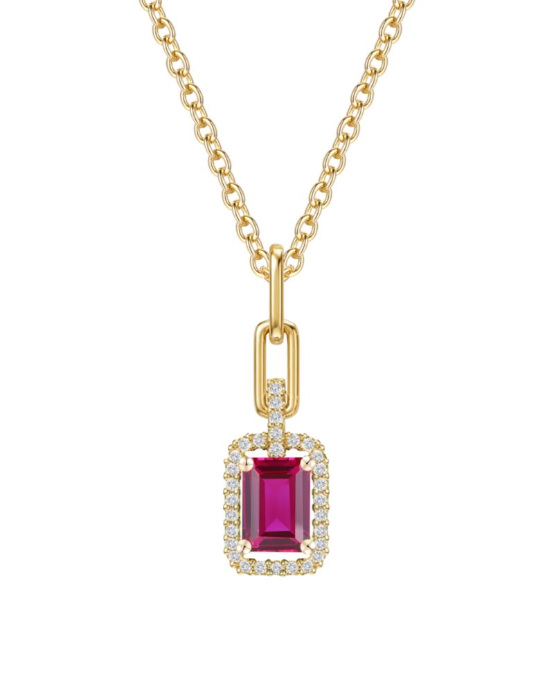 Lab Grown Emerald (3/4 ct. t.w.) & Lab Grown White Sapphire (1/5 ct. t.w.) Necklace in 14k Gold Over Sterling Silver (Also Available in Multi-Stones)