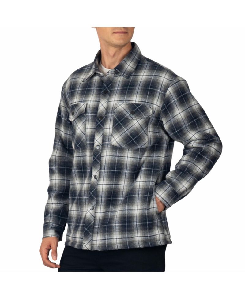 Men's Henry Quilted Flannel Shirt Heavyweight Warm Plaid Snap Front Shacket Overshirt