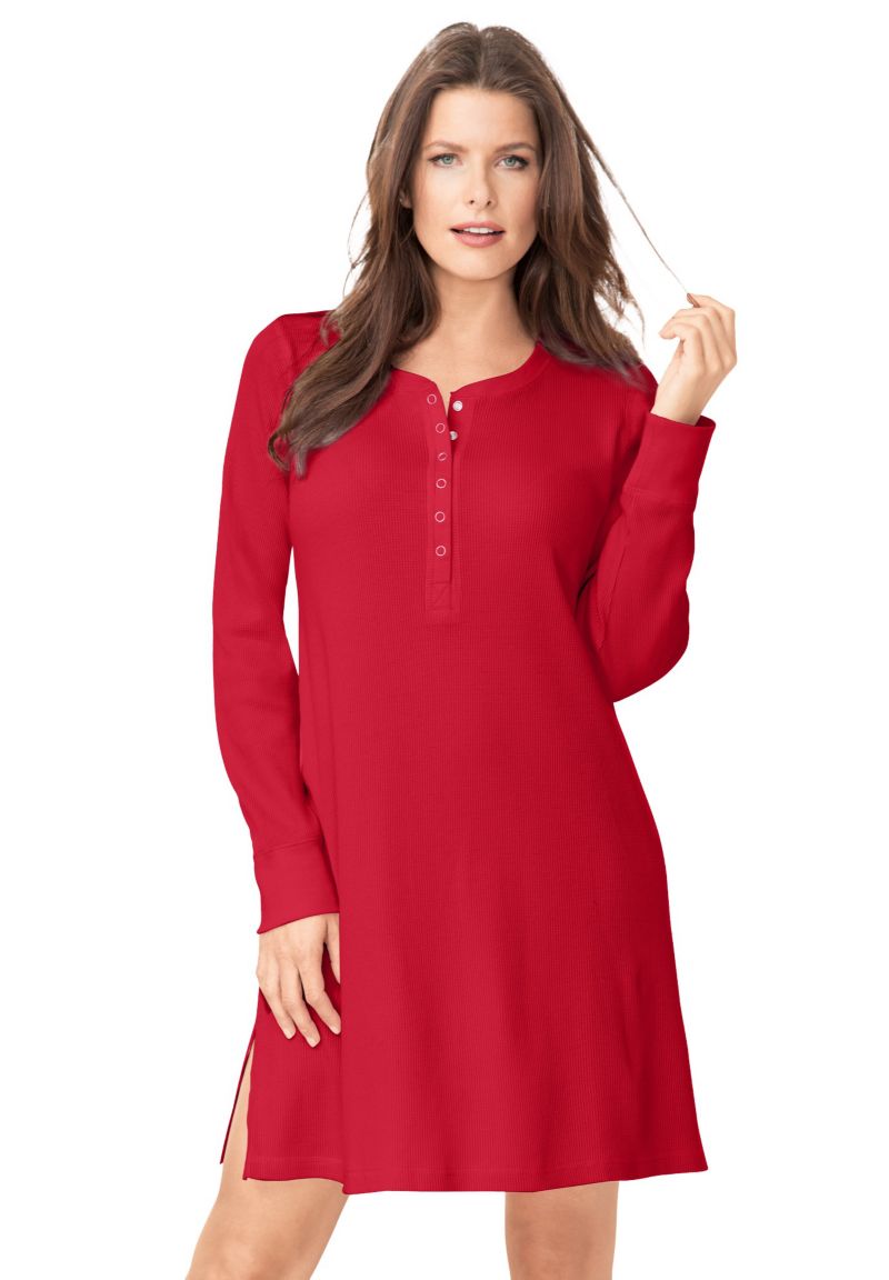 Plus Size Dreams and Co. Thermal Henley Sleepshirt