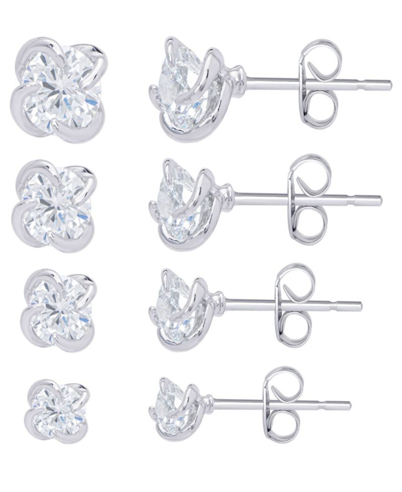 Multi-Color Round Stud Silver Plate Earrings, Set of 4