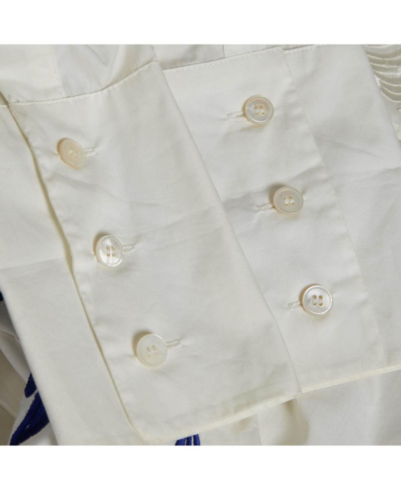 Women's White/blue Embroidered Cotton Long Sleeve Shirt