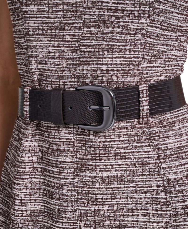 Women's Sleeveless V-Neck Tweed Belted A-Line Dress