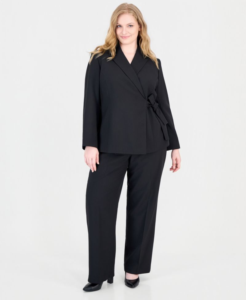 Plus Size Peak Lapel Classic-Fit Wide-Leg Jacket and Pants, 2-Piece Set