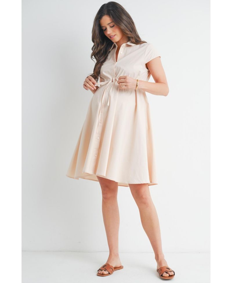 Women's Button Front Empire Waist Shirt Dress Nursing Friendly