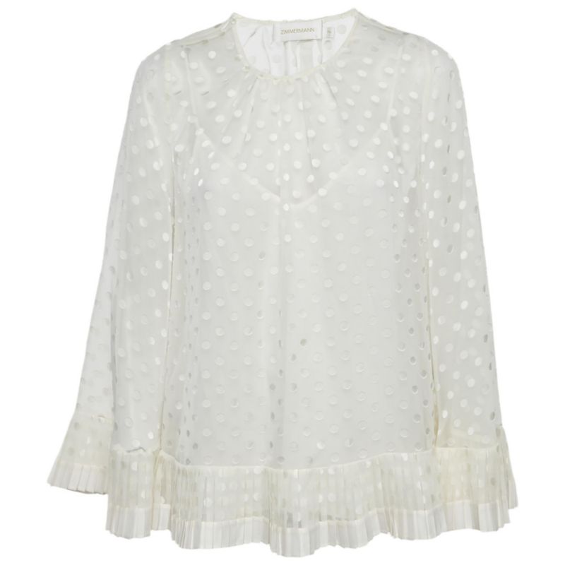 Women's Dotted Crepe Fil Coupe Pleat Detail Top