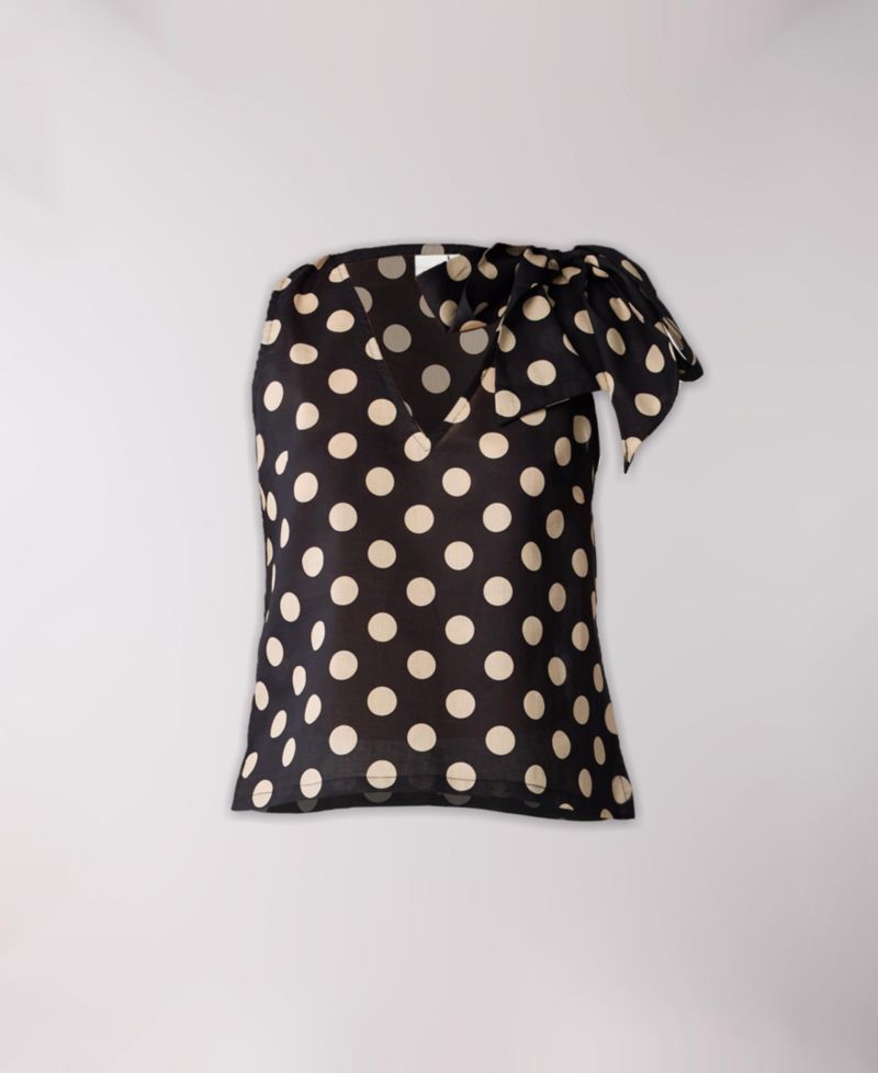 Women's Regular V-Neck Polka Dot Top with Bow Detail